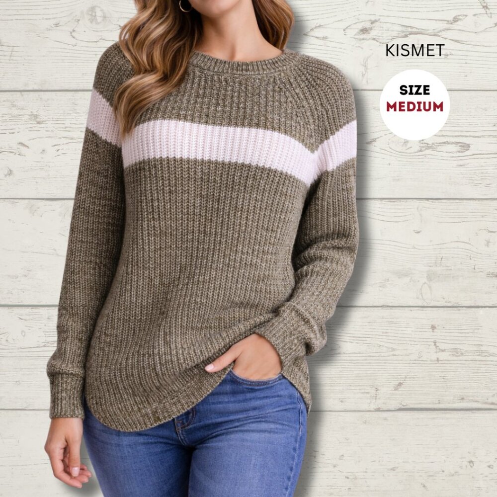Kismet Knit Sweater – Olive Green/Cream | Size Medium